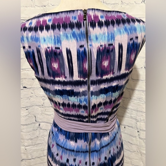 Tahari Arthur S. Levine Women’s 4 Linen Purple Blue Aztec Back Zip Sheath Dress - Picture 6 of 8
